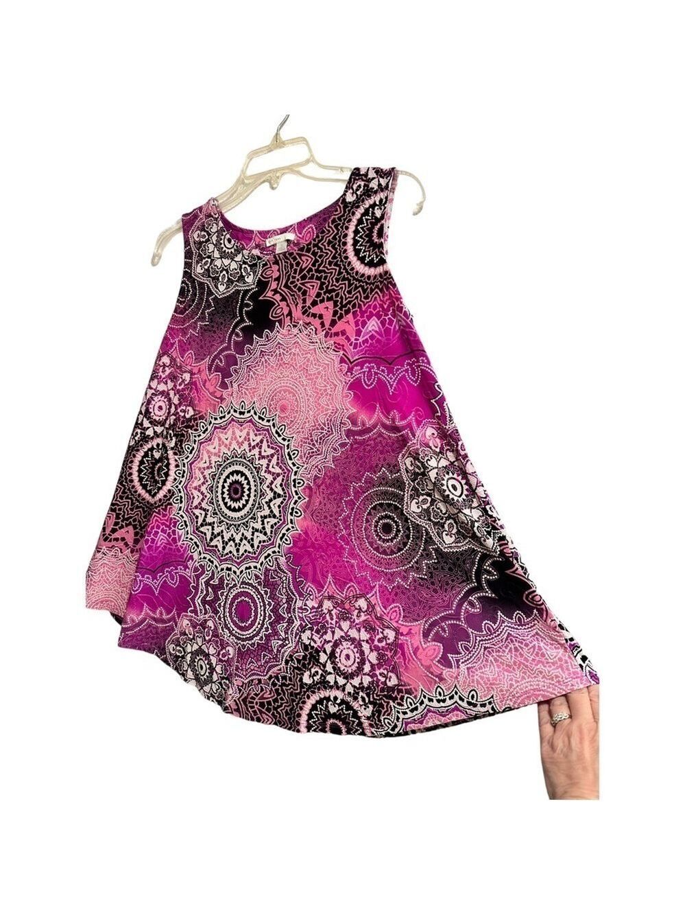 C EST 1946 Geometric Sleeveless Tunic Womens Small Pink Black White Summer Top